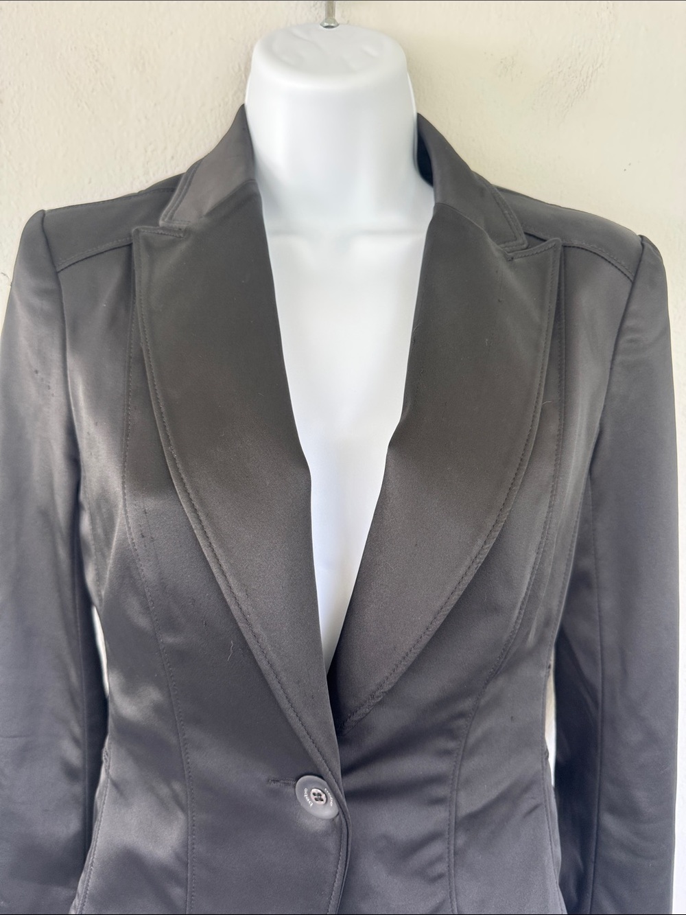 Bebe black satin single button tailored fit blazer jacket size 0 - Picture 4 of 14